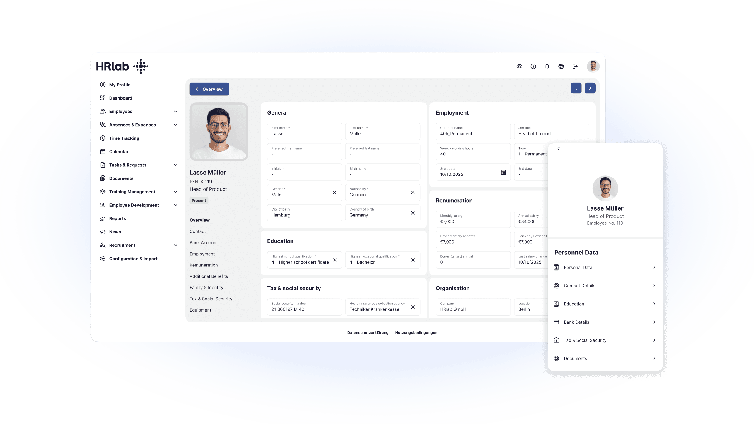 HRlab Personalakte und Profilansicht in der Anwendung