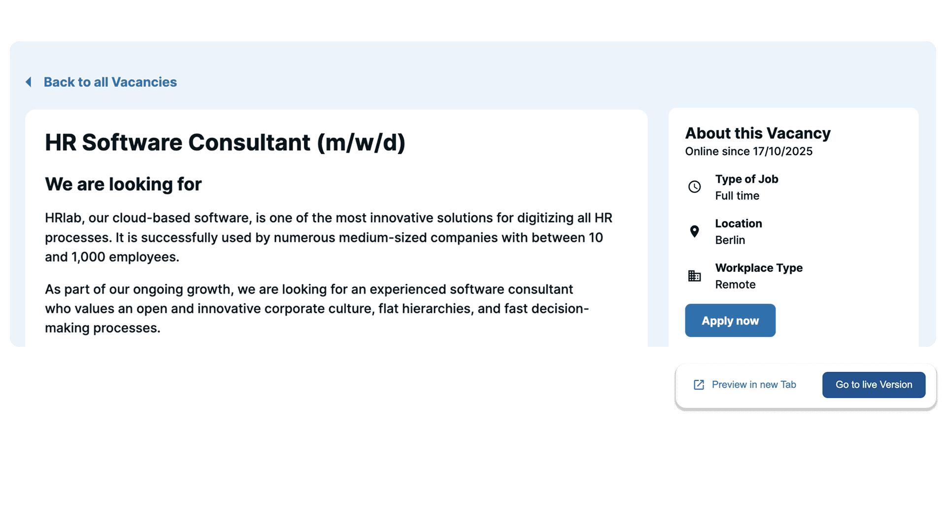 Create a job portal and preview it instantly.