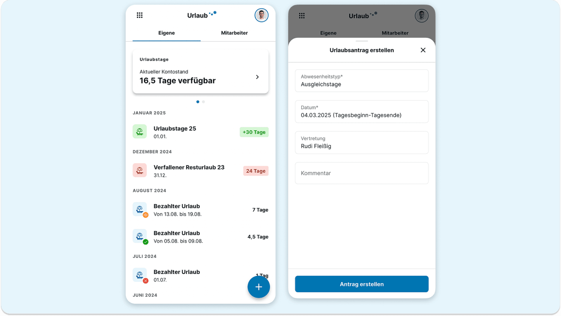 Urlaub einreichen in HRlab per App