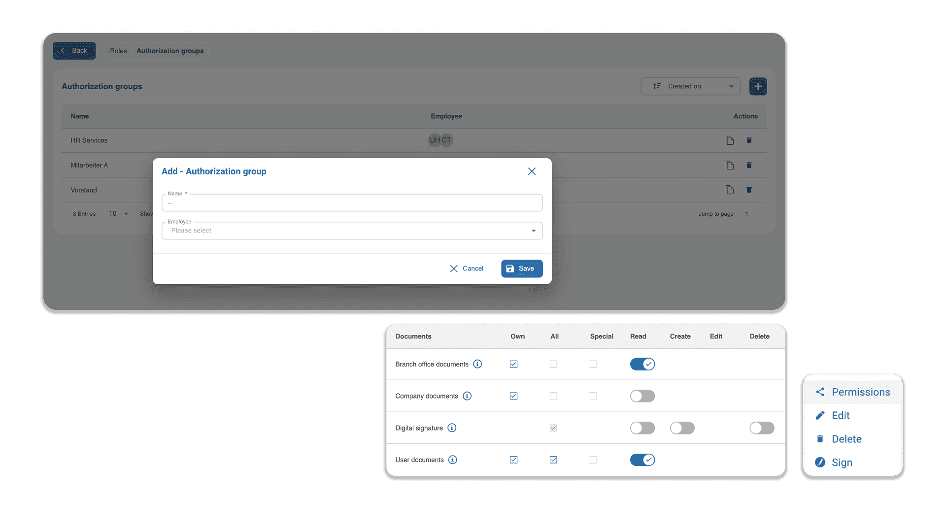 Authorization Groups and Document Levels with HRlab