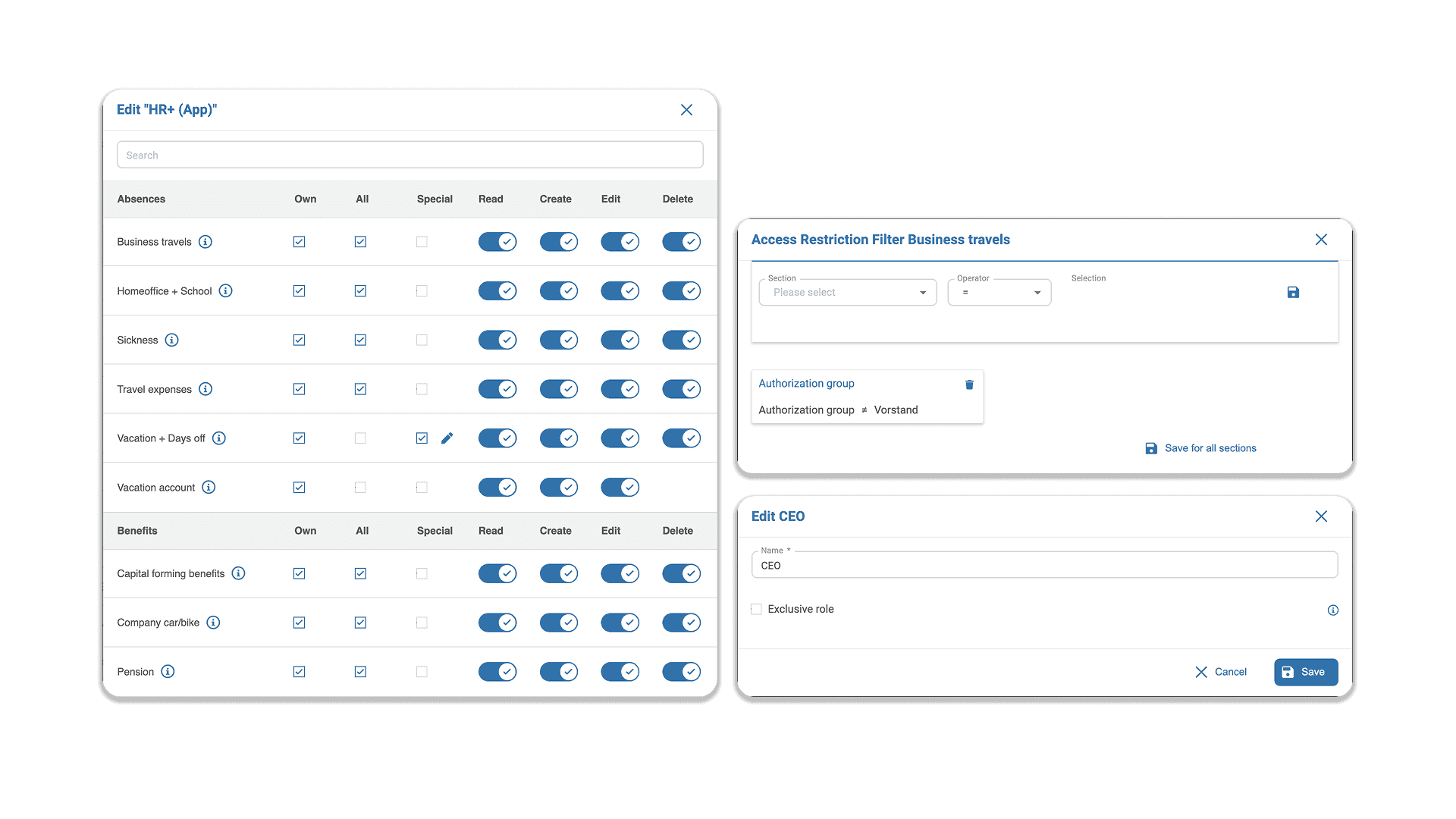 Rights management and data security with HRlab