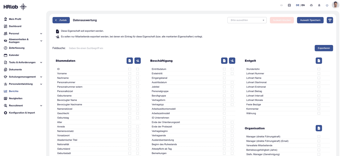 Entgelttransparenz mit HRlab, Datenerfassung