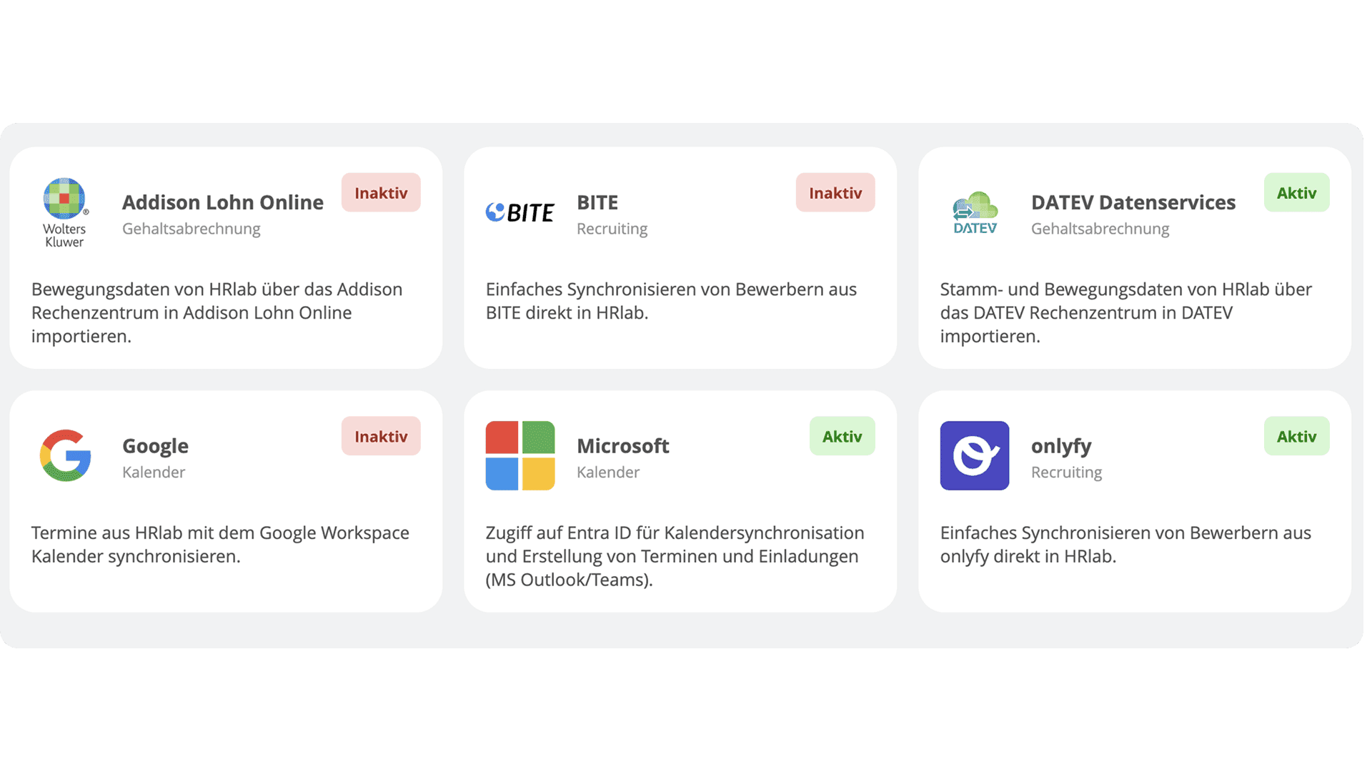HRlab bietet HR Software Integration zu diversen Schnittstellen - Kein Copy & Paste, keine Excel-Listen, keine Doppelarbeit.