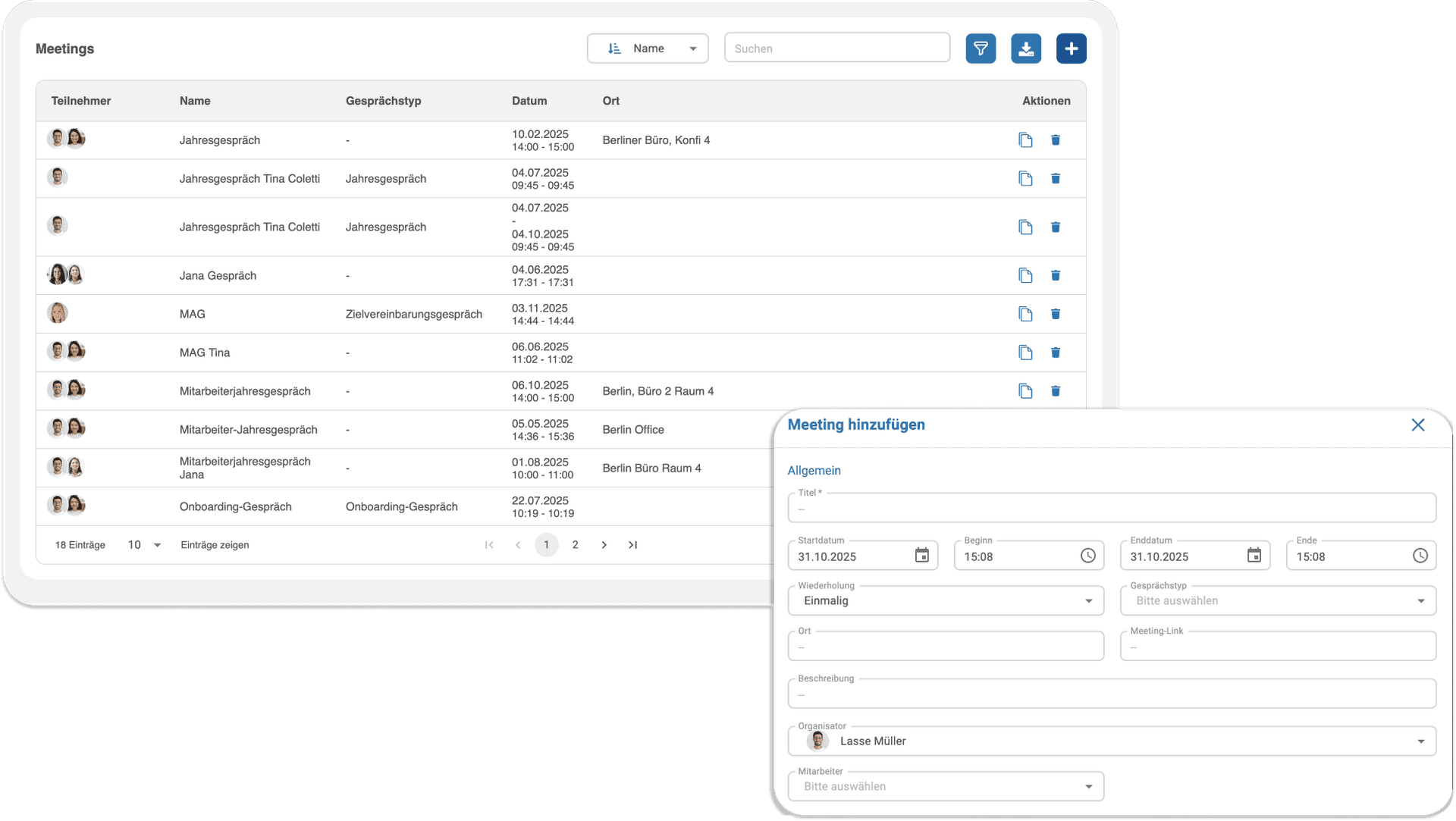 Mitarbeitergepräche einfache Terminplanung mit Hrlab