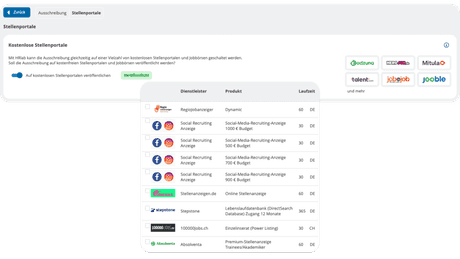 Portale auswählen in HRlab