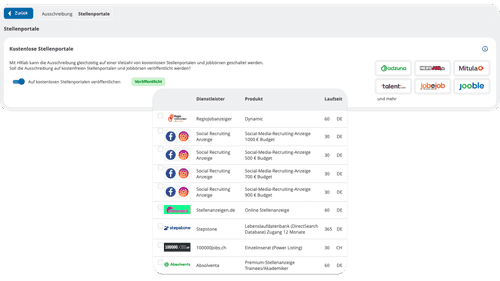 Portale auswählen in HRlab