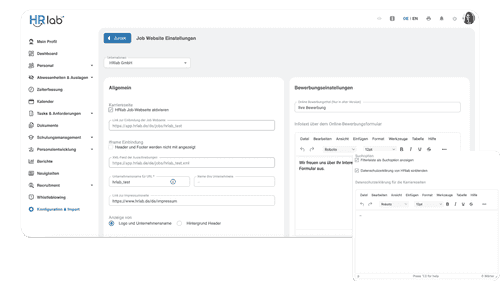 Karriereseite, Einfache Konfiguration mit HRlab