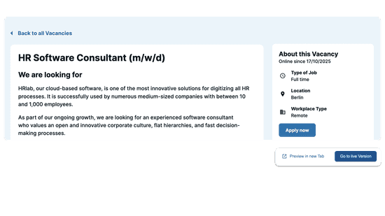 Create a job portal and preview it instantly.