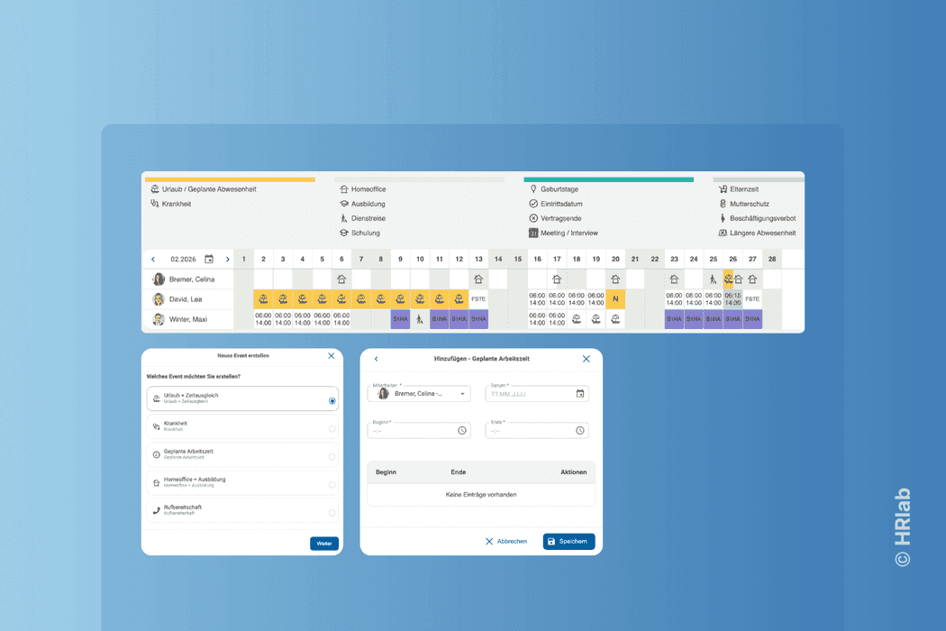 Dienstplan Kalender: Zeiterfassung und Personaleinsatzplanung mit einem Tool wie HRlab abdecken