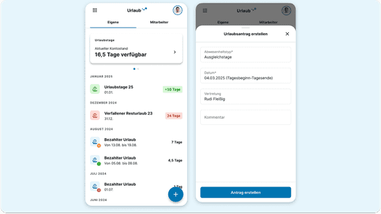 Urlaub einreichen in HRlab per App